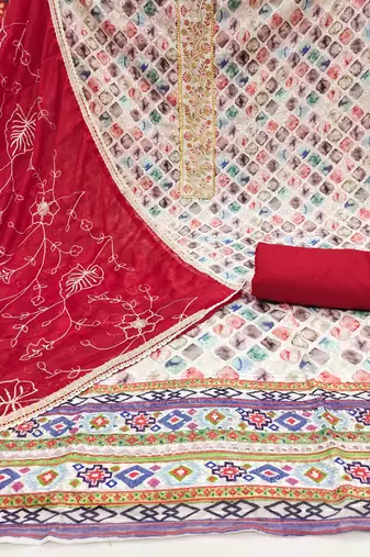 Multicolor embroidered cotton churidar dress-materials