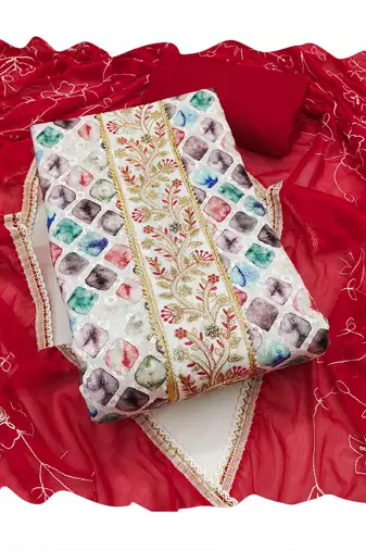Multicolor embroidered cotton churidar dress-materials