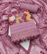 Lavender embroidered cotton semi stitched churidar dress-materials