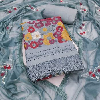 Grey embroidered cotton churidar dress-materials 1