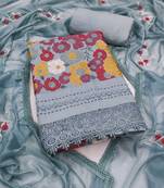 Grey embroidered cotton semi stitched churidar dress-materials