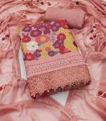 Peach embroidered cotton semi stitched churidar dress-materials