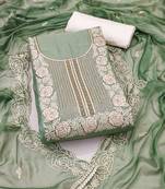 Light-green embroidered cotton semi stitched churidar dress-materials