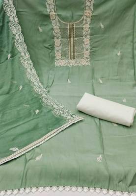 Light-green embroidered cotton churidar dress-materials 2