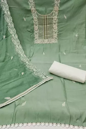 Light-green embroidered cotton churidar dress-materials