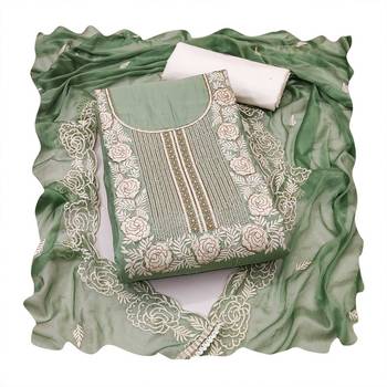 Light-green embroidered cotton churidar dress-materials 4