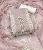 Baby-pink embroidered cotton semi stitched churidar dress-materials