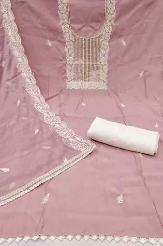 Baby-pink embroidered cotton churidar dress-materials