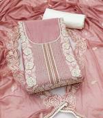 Pink embroidered cotton semi stitched churidar dress-materials