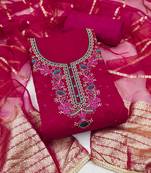Pink sequins silk blend semi stitched churidar dress-materials
