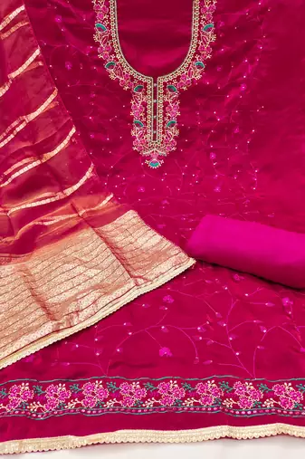 Pink sequins silk blend churidar dress-materials