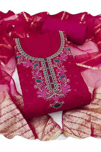 Pink sequins silk blend churidar dress-materials