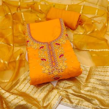 Yellow sequins silk blend churidar dress-materials 1