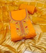 Yellow sequins silk blend semi stitched churidar dress-materials