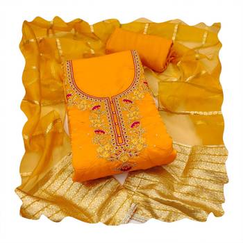 Yellow sequins silk blend churidar dress-materials 4
