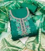 Sea-green sequins silk blend semi stitched churidar dress-materials