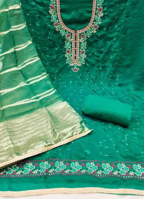 Sea-green sequins silk blend churidar dress-materials 2