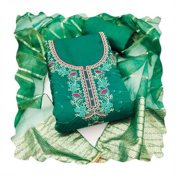 Sea-green sequins silk blend churidar dress-materials 4