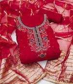 Maroon sequins silk blend semi stitched churidar dress-materials