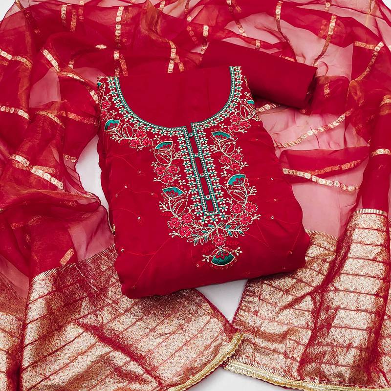 Maroon sequins silk blend semi stitched churidar dress-materials