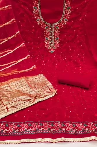 Maroon sequins silk blend churidar dress-materials