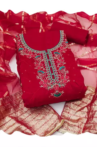 Maroon sequins silk blend churidar dress-materials