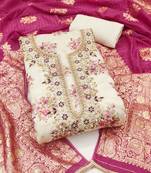 Off-white woven chanderi semi stitched churidar dress-materials