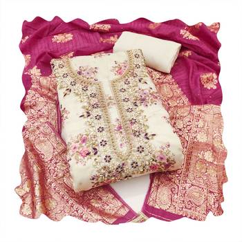 Off-white woven chanderi semi stitched churidar dress-materials 4