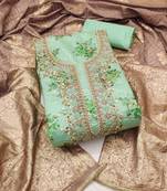Light-green woven chanderi semi stitched churidar dress-materials