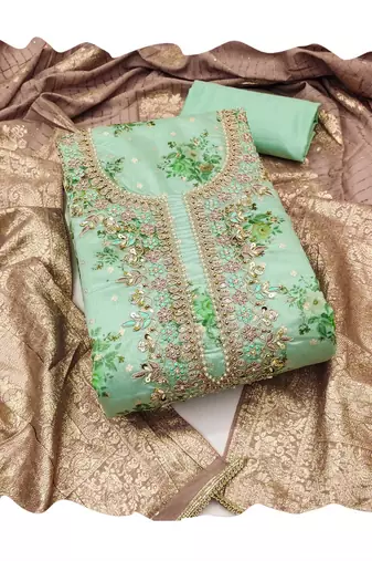 Light-green woven chanderi churidar dress-materials