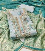 Blue woven chanderi semi stitched churidar dress-materials