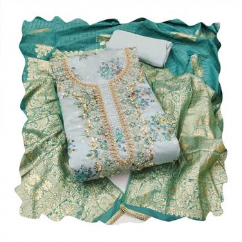 Blue woven chanderi churidar dress-materials 4
