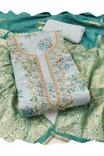 Blue woven chanderi churidar dress-materials