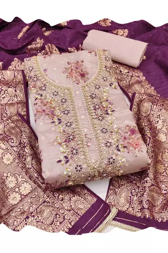 Grey woven chanderi churidar dress-materials