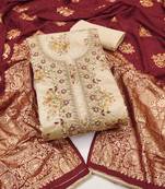 Beige woven chanderi semi stitched churidar dress-materials