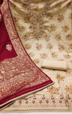 Beige woven chanderi churidar dress-materials 2