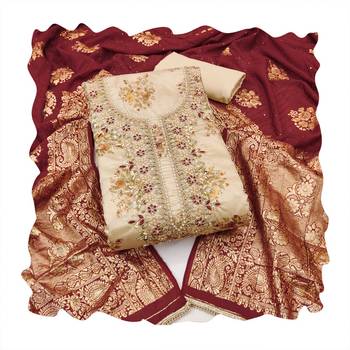 Beige woven chanderi churidar dress-materials 4