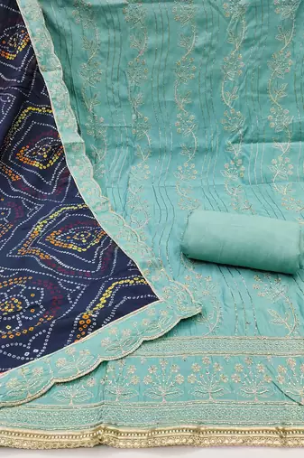 Sea-green embroidered cotton churidar dress-materials