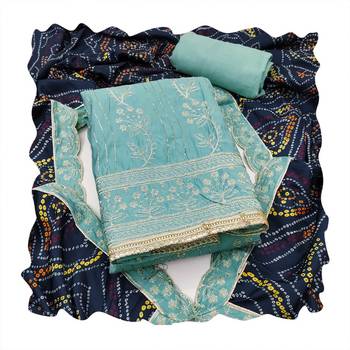 Sea-green embroidered cotton churidar dress-materials 4