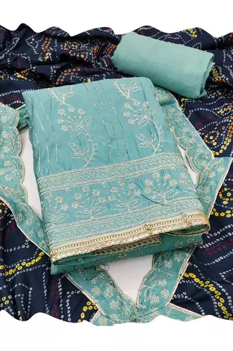 Sea-green embroidered cotton churidar dress-materials