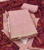 Peach embroidered cotton semi stitched churidar dress-materials