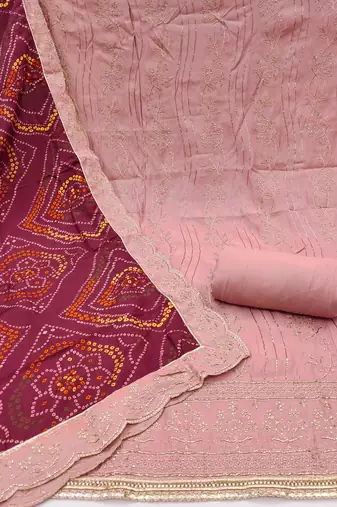 Peach embroidered cotton churidar dress-materials