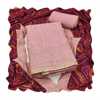Peach embroidered cotton churidar dress-materials 4
