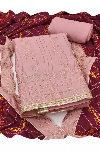 Peach embroidered cotton churidar dress-materials