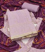 Lavender embroidered cotton semi stitched churidar dress-materials
