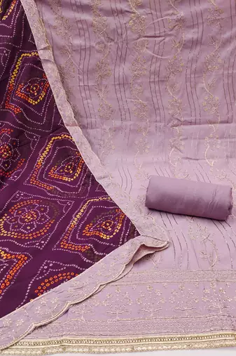 Lavender embroidered cotton churidar dress-materials
