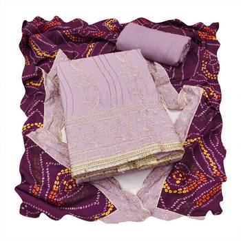 Lavender embroidered cotton churidar dress-materials 4