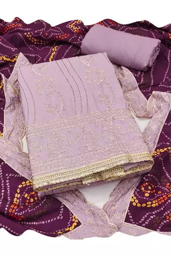 Lavender embroidered cotton churidar dress-materials
