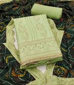 Light-green embroidered cotton semi stitched churidar dress-materials