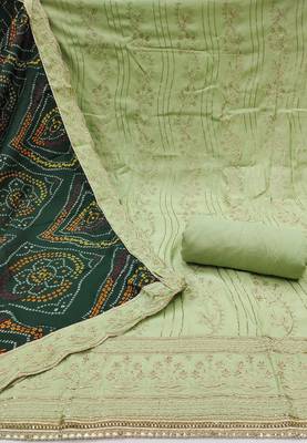 Light-green embroidered cotton churidar dress-materials 2